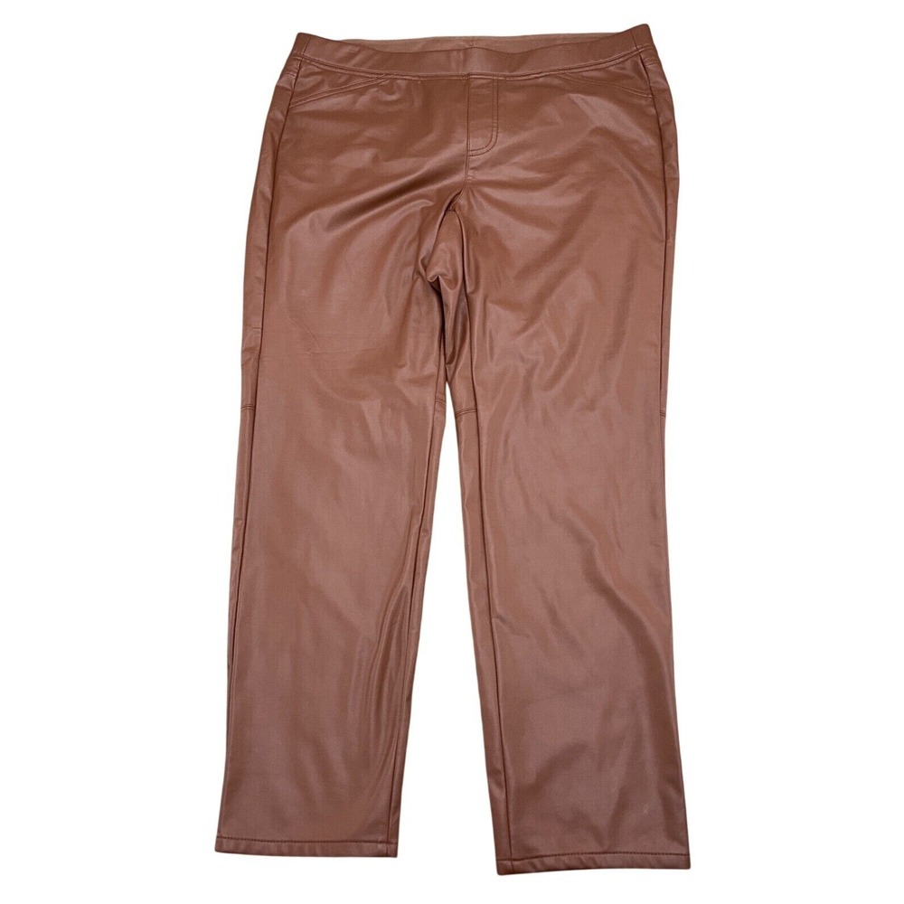 J Jill Pants Women 1XL 36W 30L Brown Hickory Faux Leather Pull On Stretch NWT